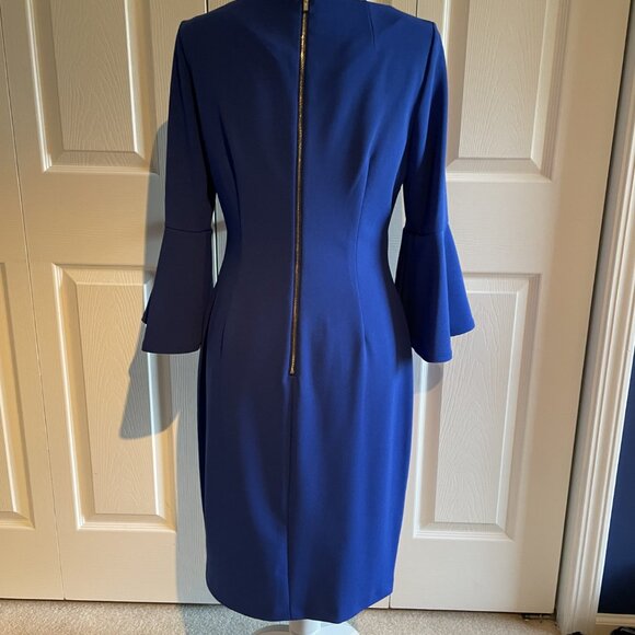 Calvin Klein Royal Blue Dress Sheath Ruffle Sleeve Size 8 EUC Worn Once - Picture 2 of 8
